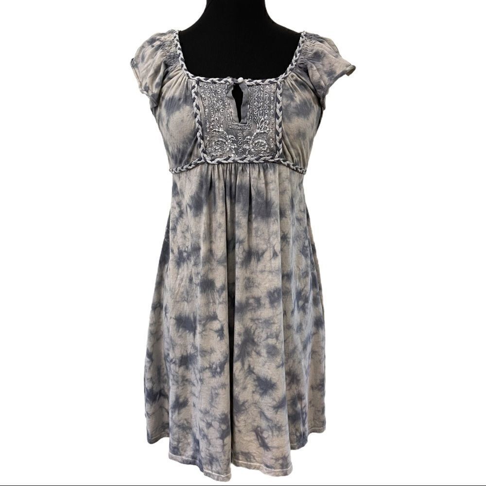 RXB Flutter Sleeve Gray Tie Dye Tie Back Mini Dress Sz S